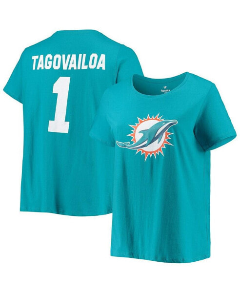 Women's Tua Tagovailoa Aqua Miami Dolphins Plus Size Name and Number T-shirt