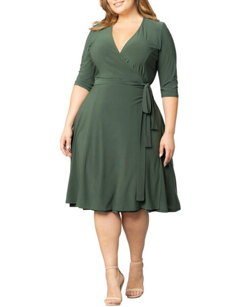 Plus Size Essential Wrap Dress with 3/4 Sleeves