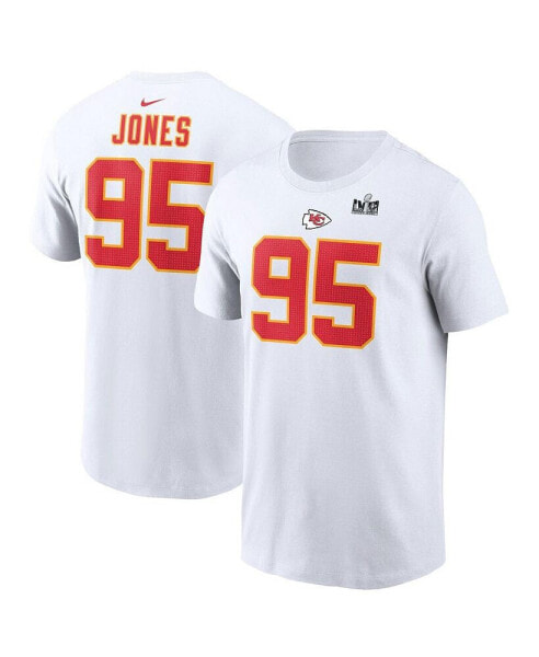 Men's Chris Jones White Kansas City Chiefs Super Bowl LVIII Patch Name and Number T-shirt