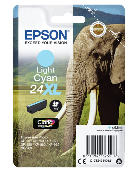 Epson Elephant Singlepack Light Cyan 24XL Claria Photo HD Ink - High (XL) Yield - Pigment-based ink - 9.8 ml - 740 pages - 1 pc(s)
