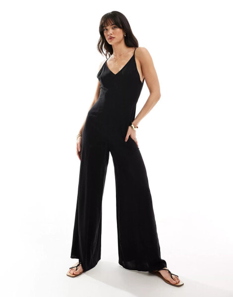 ASOS DESIGN high apex wide leg jumpsuit in black