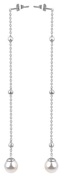 Long steel earrings with bead VEDE0141S-PE