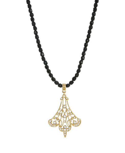 Crystal Filigree Drop Necklace Black Bead Chain