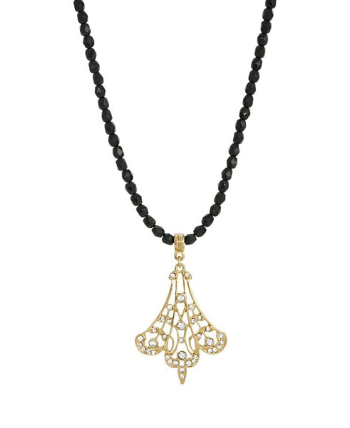 2028 crystal Filigree Drop Necklace Black Bead Chain