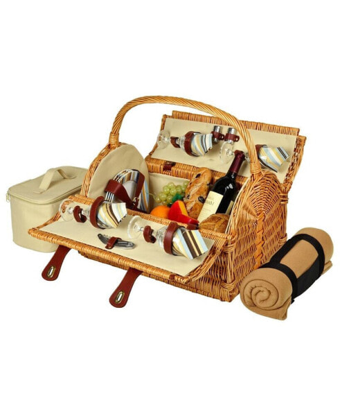 Yorkshire Willow Picnic Basket with Service for 4 with Blanket
