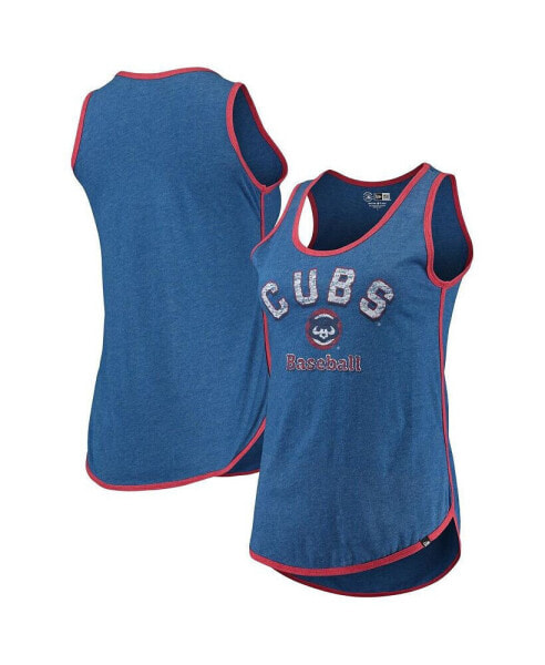 Women's Heathered Royal Chicago Cubs Contrast Binding Scoop Neck Tank Top