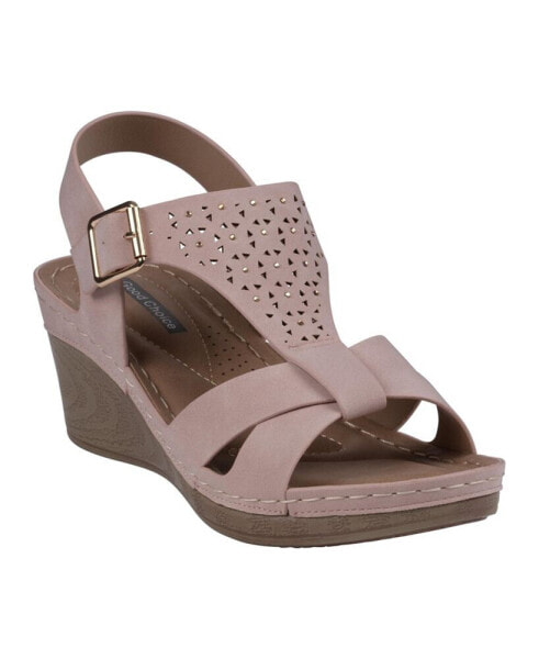 Women's Cole Embellished T-Strap Slingback Wedge Sandals