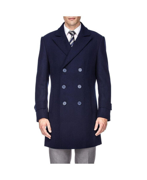 Brave man Men's Double Breasted Pea Coat Wool Blend Dress Pea coat