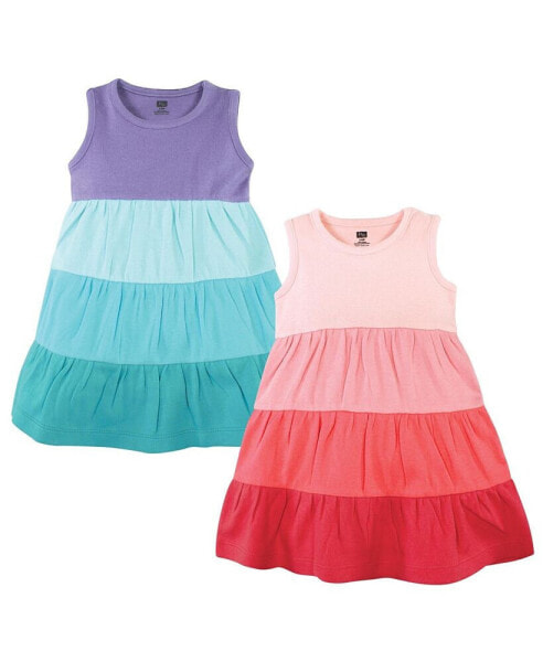 Baby Girls Cotton Dresses, Ombre Coral Teal