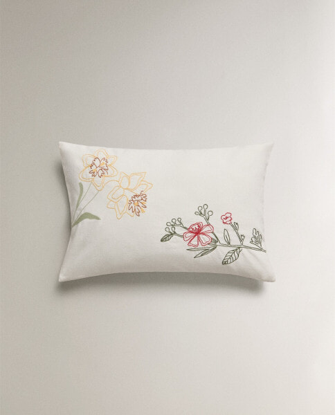 Embroidered flower cushion cover