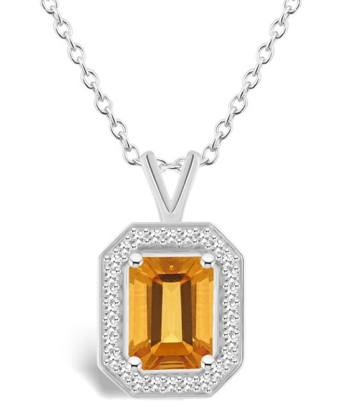 Citrine (1-3/5 ct. t.w.) and Diamond (1/7 ct. t.w.) Halo Pendant Necklace in Sterling Silver