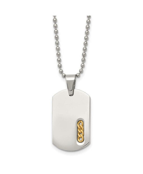 Chisel polished Yellow IP-plated Dog Tag on a Ball Chain Necklace