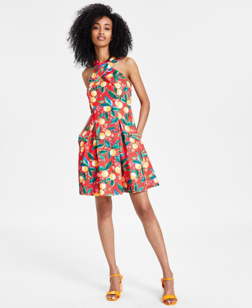 Women's Printed Halter Fit & Flare Dress