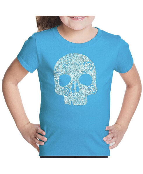 Big Girl's Word Art T-shirt - Flower Skull