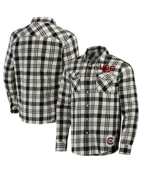 Men's Darius Rucker Collection by Black, Natural South Carolina Gamecocks Plaid Flannel Long Sleeve Button-Up Shirt