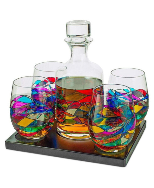 Renaissance Stained Glass Wine Decanter Glasses, Set of 5