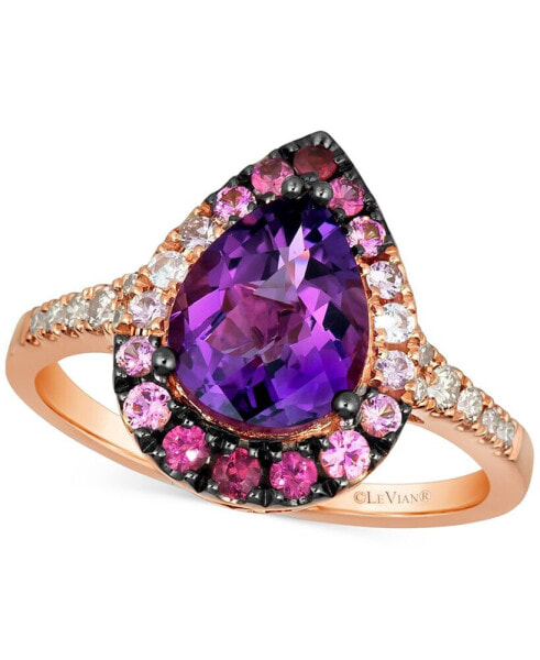 Multi-Gemstone (2-1/5 ct. t.w.) & Nude Diamond (1/6 ct. t.w.) Pear Halo Ring in 14k Rose Gold