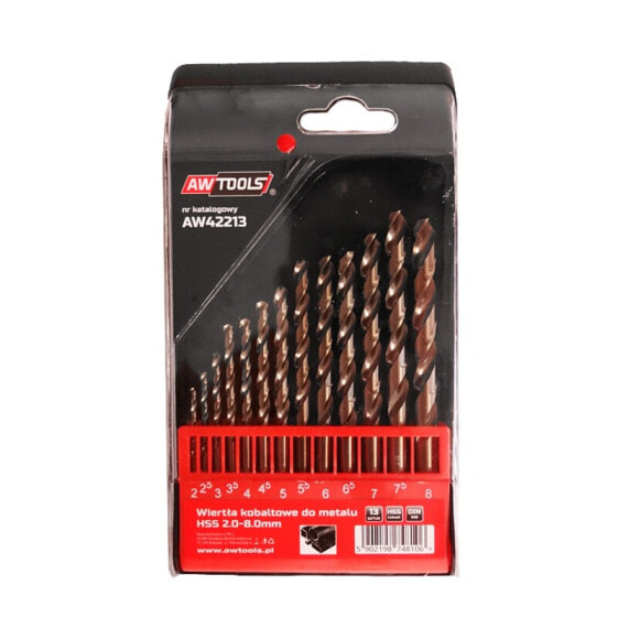 AWTOOLS WIERTŁA DO METALU 2,0-8,0mm / KOBALTOWE / KOMPLET 13 SZTUK