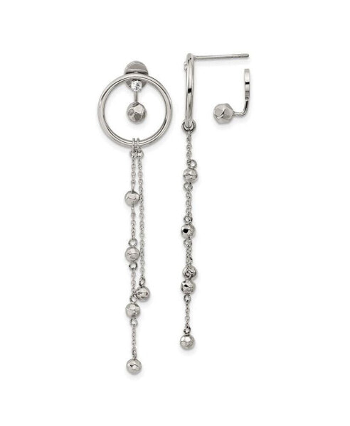 Stainless Steel Polished Crystal Front and Back Dangle Earrings