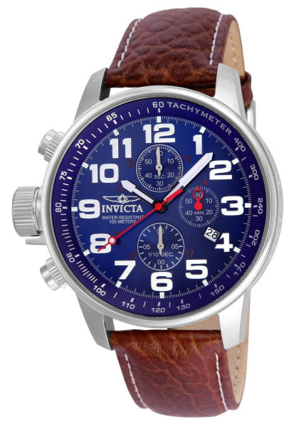 Наручные часы Invicta Men's 3328 Force Collection Stainless Steel Left-Handed с кожаным ремешком, коричневым/синим циферблатом