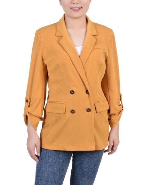 Petite Long Sleeve Double Breasted Crepe Blazer