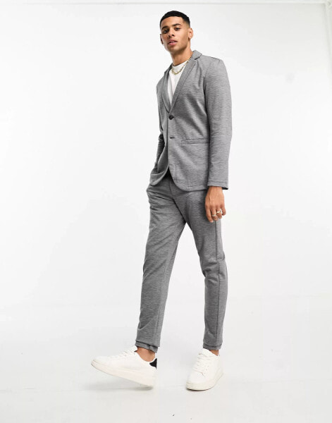 Jack & Jones Premium slim fit jersey suit jacket with slim trouser in dark grey melange