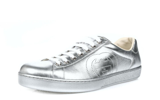 Gucci Mens Silver Ace Metallic Leather Sneakers Size 9G /10US