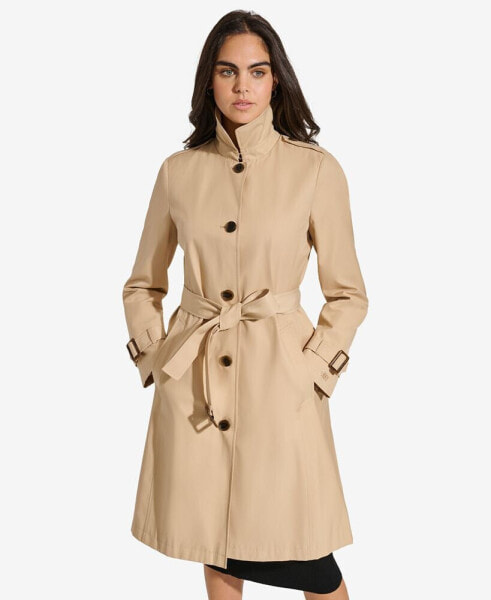 Women's Single-Breasted Pleated Trench Coat
