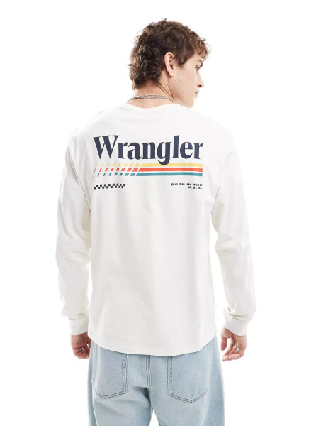 Wrangler back logo print relaxed fit long sleeve t-shirt in off white