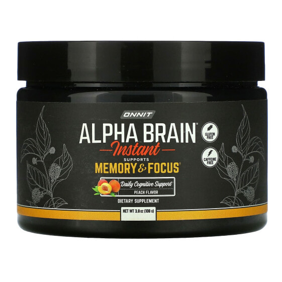 Улучшающий память и работу мозга Onnit Alpha Brain Instant, без кофеина, персиковый 3.8 унции (108 г)