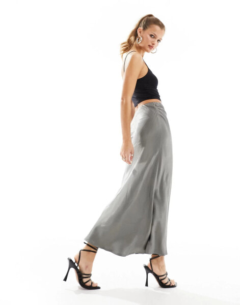 Nobody's Child Petite satin maxi skirt in silver