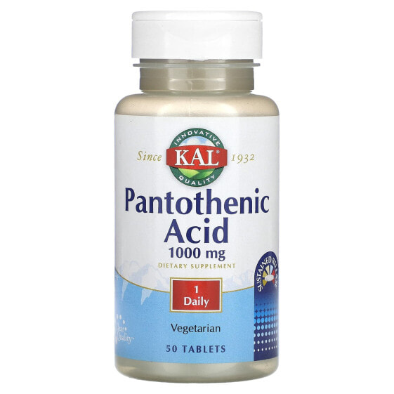 Витамин группы B KAL Pantothenic Acid, 1,000 мг, 50 таблеток