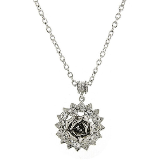 2028 silver-Tone Crystal Flower Pendant Necklace 16" Adjustable