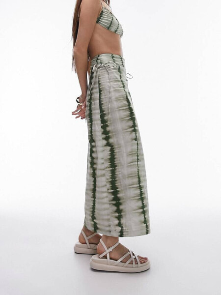 Topshop wrap sarong skirt in green tie dye print