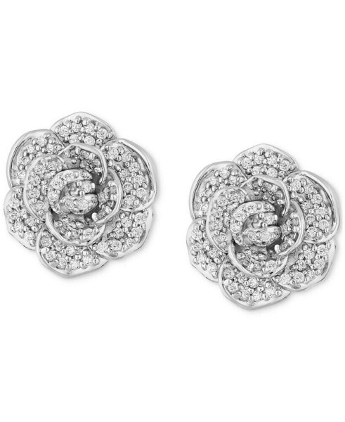 Diamond Cinderella 70th Anniversary Flower Stud Earrings (1/5 ct. t.w.) in 14k White Gold