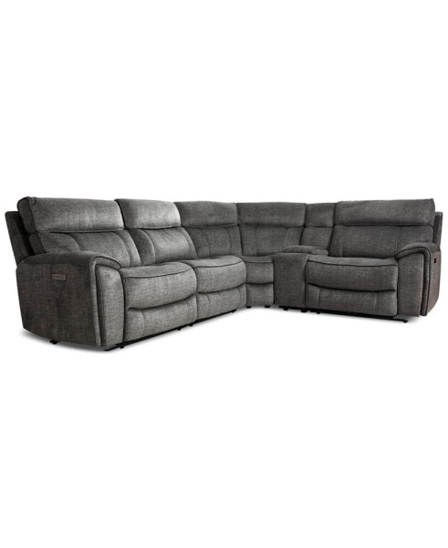 Hutchenson 5-Pc. Fabric Sectional with 2 Power Recliners, Power Headrests and Console