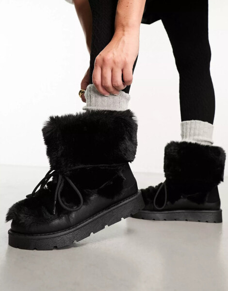 South Beach faux fur snow boots in black