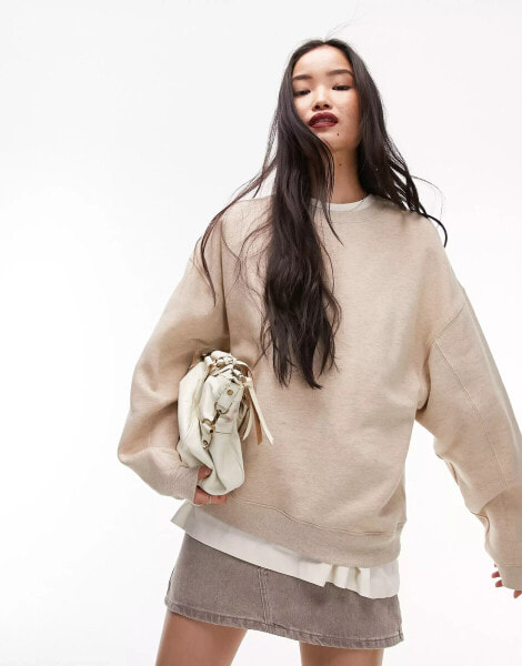 Topshop premium seam detail sweat in oat marl - BEIGE