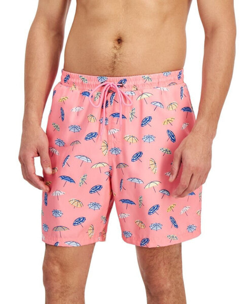 Men's Umbrella Rain Printed Quick-Dry 7" Swim Trunks, Created for Macy's