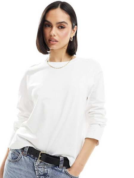 Selected Femme boxy fit long sleeve t-shirt in white