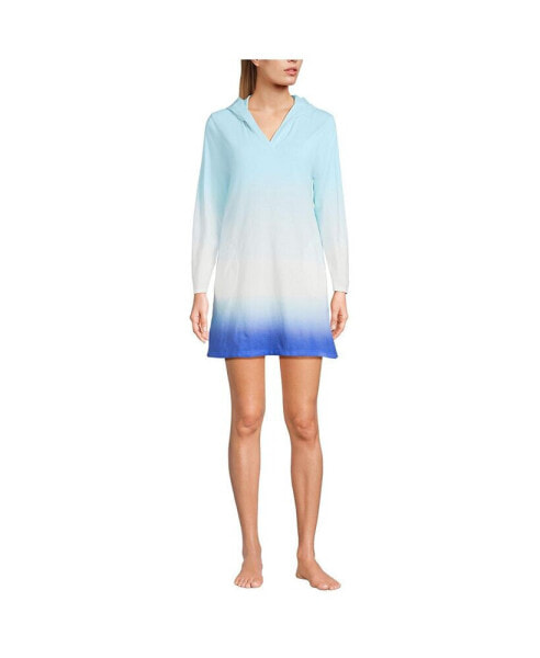 Women's Cotton Jersey Long Sleeve Hooded Swim Cover-up Dress