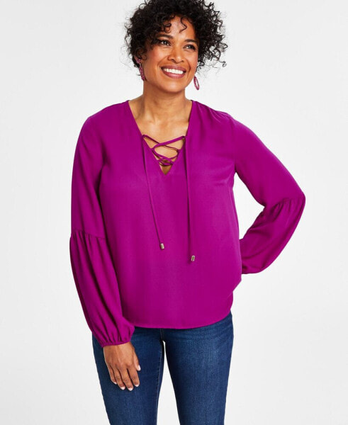 Women's Lace-Up V-Neck Blouse, Created for Macy's