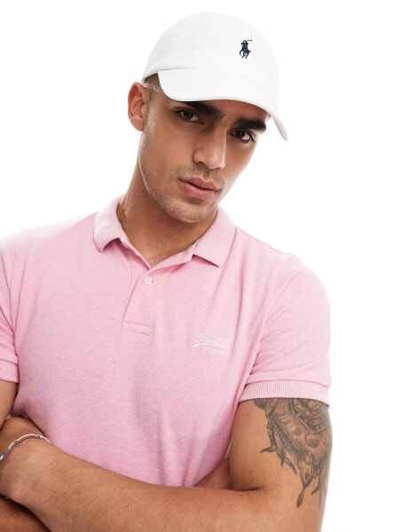 Superdry Classic pique polo shirt in light pink marl