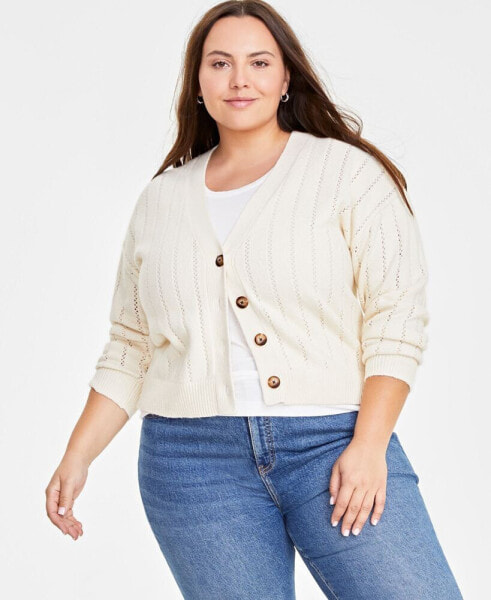 Trendy Plus Size Pointelle-Stitch Cardigan, Created for Macy's