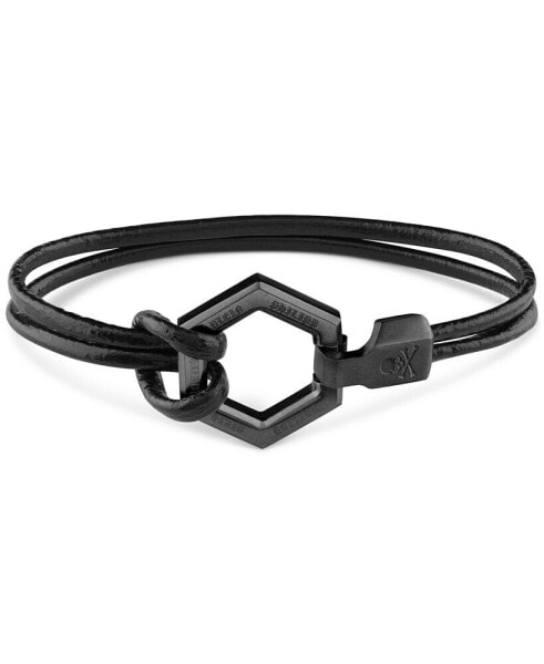 Black-Tone Stainless Steel Hexagon Leather Flex Bracelet