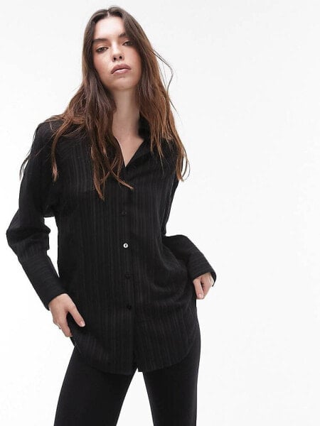 Topshop textured panel shirt in black