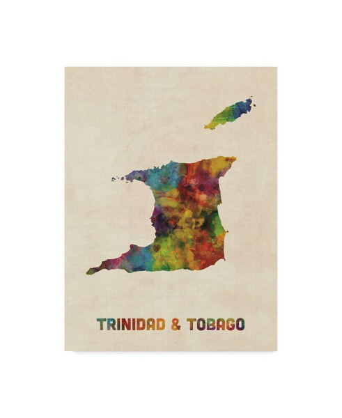 Michael Tompsett Trinidad and Tobago Watercolor Map Canvas Art - 20" x 25"