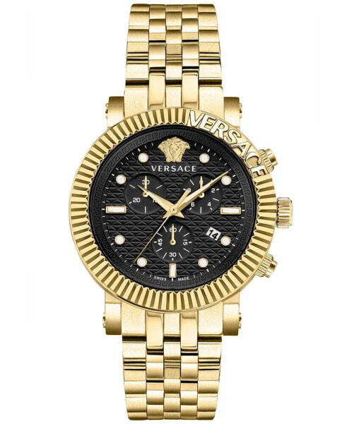 Men's Swiss Chronograph V-Chrono Gold Ion Plated Bracelet Watch 45mm