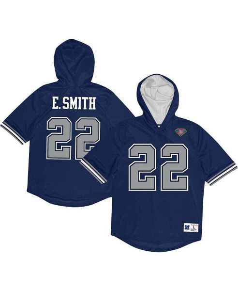 Футболка с капюшоном Mitchell&Ness мужская с названием и номером игрока Emmitt Smith команды Dallas Cowboys (темно-синяя)