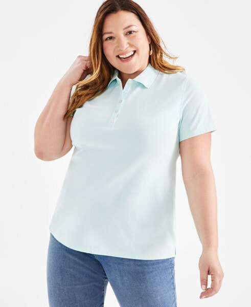 Plus Size Solid Cotton Polo Shirt, Created for Macy's